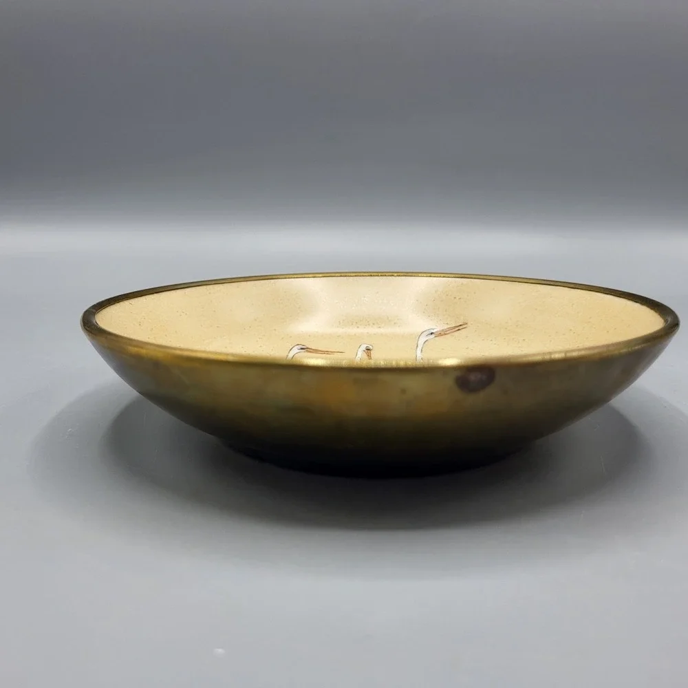 Vtg Rosenthal Netter Trinket Dish Crane Bird Brass Clad Small Bowl Gold Brown